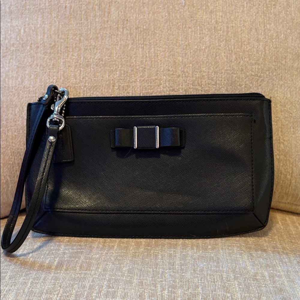 Coach Black Wristlet with Bow Accent